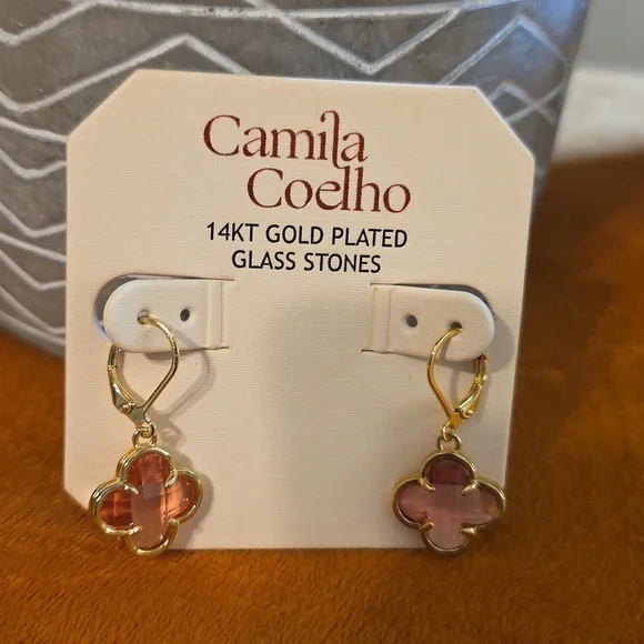 Camila Coelho Gold and Pink Clover Earrings - Picture 3 of 3